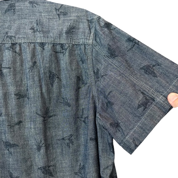 MENS RUFF HEWN DUCK PRINT CASUAL DENIM CHAMBRAY SHORT SLEEVE BUTTON UP SHIRT - Picture 6 of 13